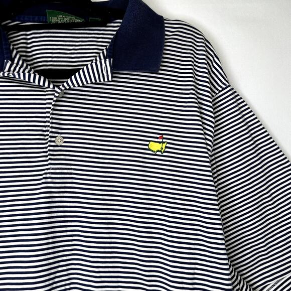 The Masters Amen Corner Navy Blue Striped Polo Shirt Size XL - Picture 2 of 9
